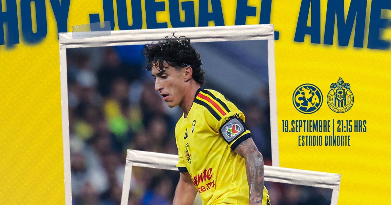 Henry Martín y un compañero del América, de amarillo, celebran; jugadores del Clásico de esta noche, a color
