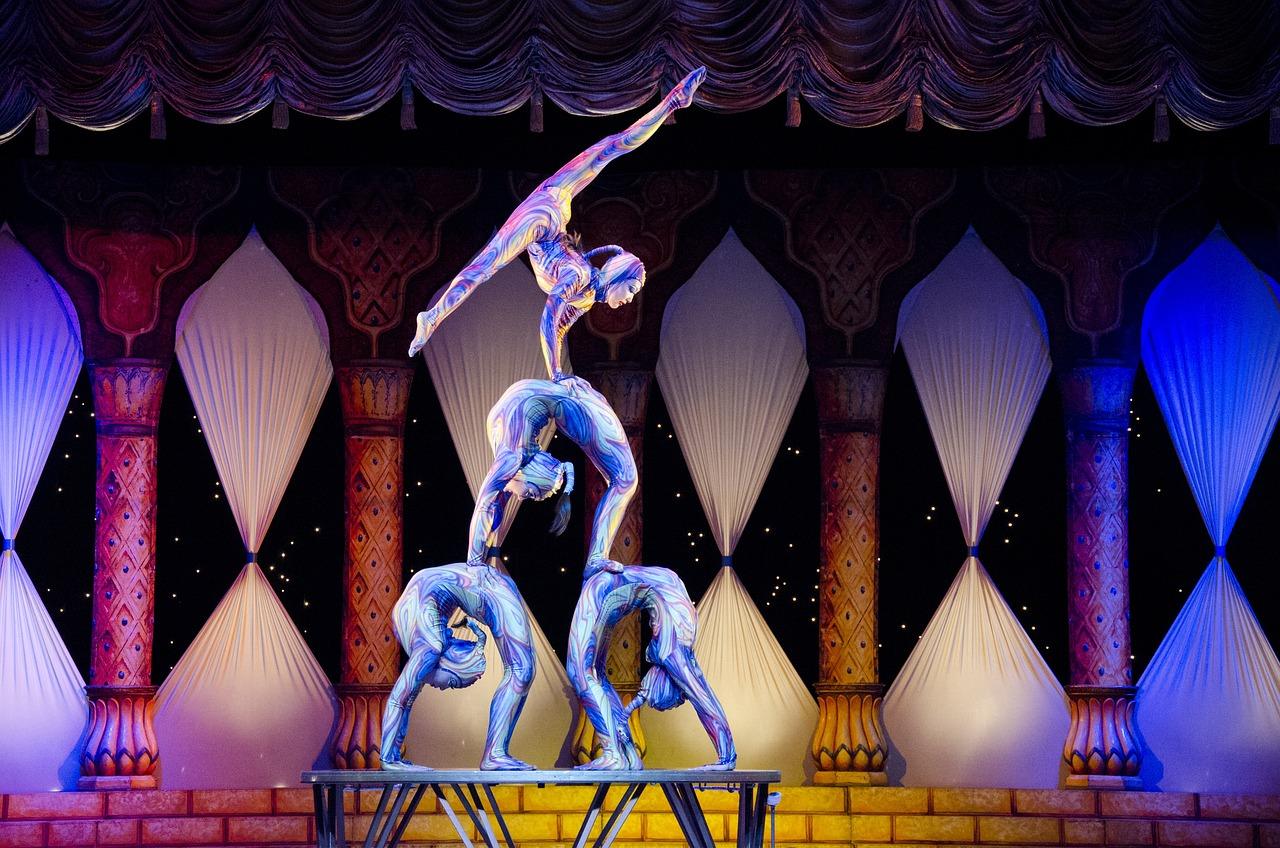 Una función de circo, en el escenario.