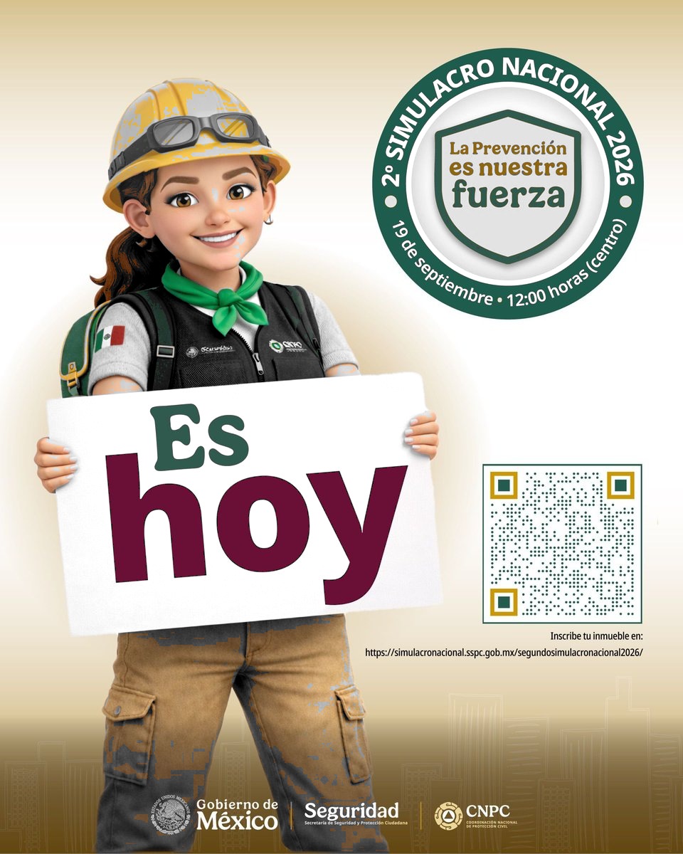 Infografía oficial de la CNPC: familia ilustrada en escala de grises sale de un inmueble; mapa de México y recinto a color, con la leyenda Hoy es el día
