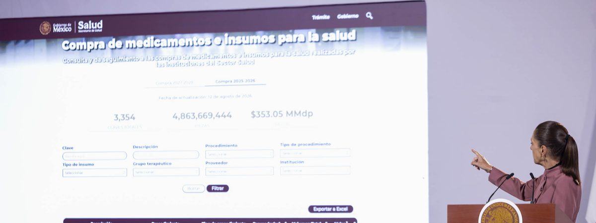 Clark expone la compra; Sheinbaum, en la conferencia.