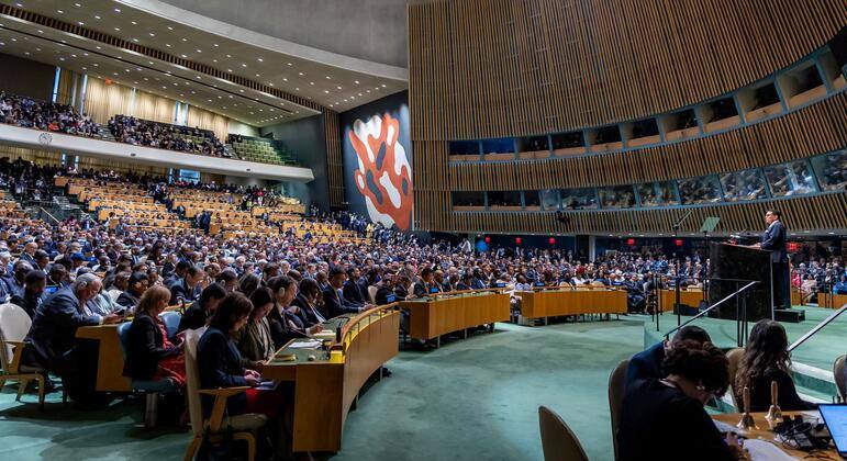 El salón de la Asamblea General de la ONU.