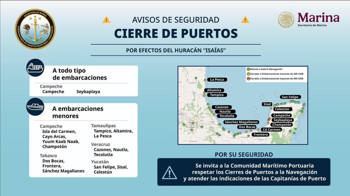 La Marina cerró puertos del Golfo y del Caribe por el huracán Isaías.